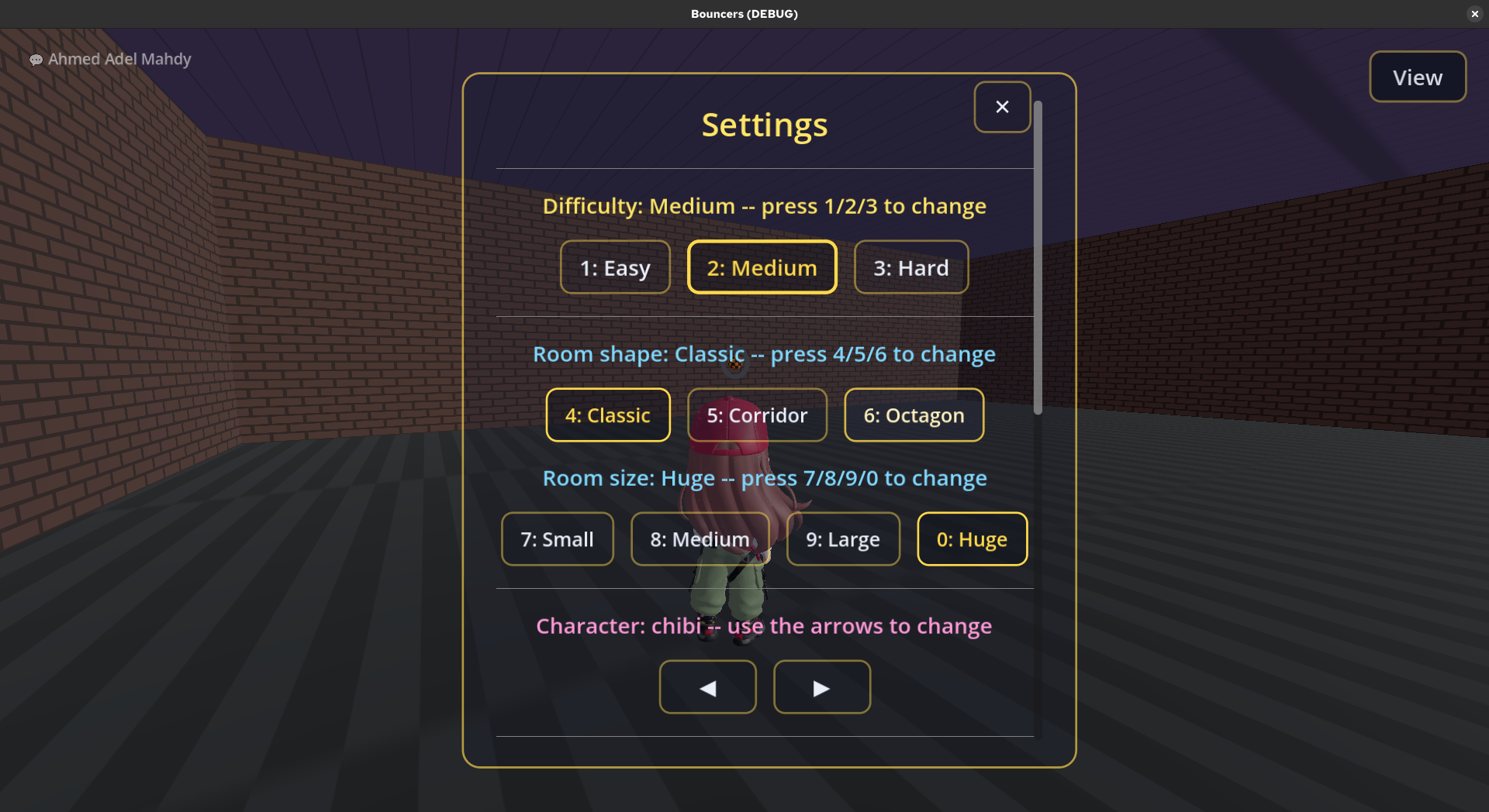 Settings panel